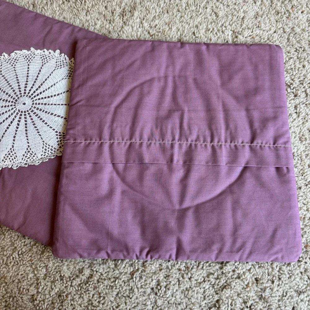 Handmade Mauve Purple Crochet Lace Doily Throw Pillow Covers Set of 2 Envelope
